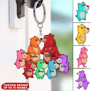 Personalized Grandparents/Parents Bear WIth Little Kids Acrylic Keychain