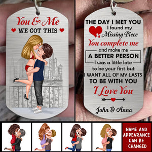 The Day I Met You - Personalized Doll Couple Hugging Stainless Steel Keychain