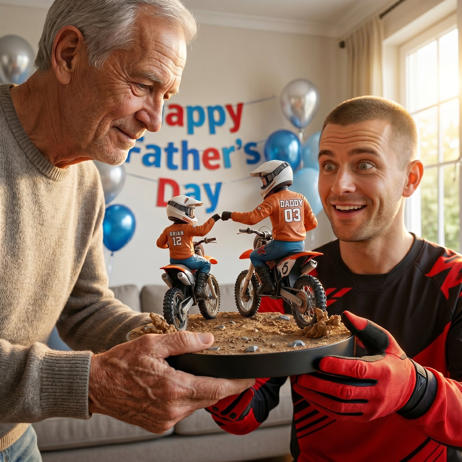 Dirt Bike Dad And Kid - Personalized Dirt Bike Shaped Acrylic Plaque