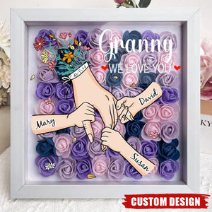 Grandma We Love You - Personalised Flower Shadow Box With Name