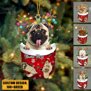 Dog In Snow Pocket Personalized Christmas Acrylic Ornament