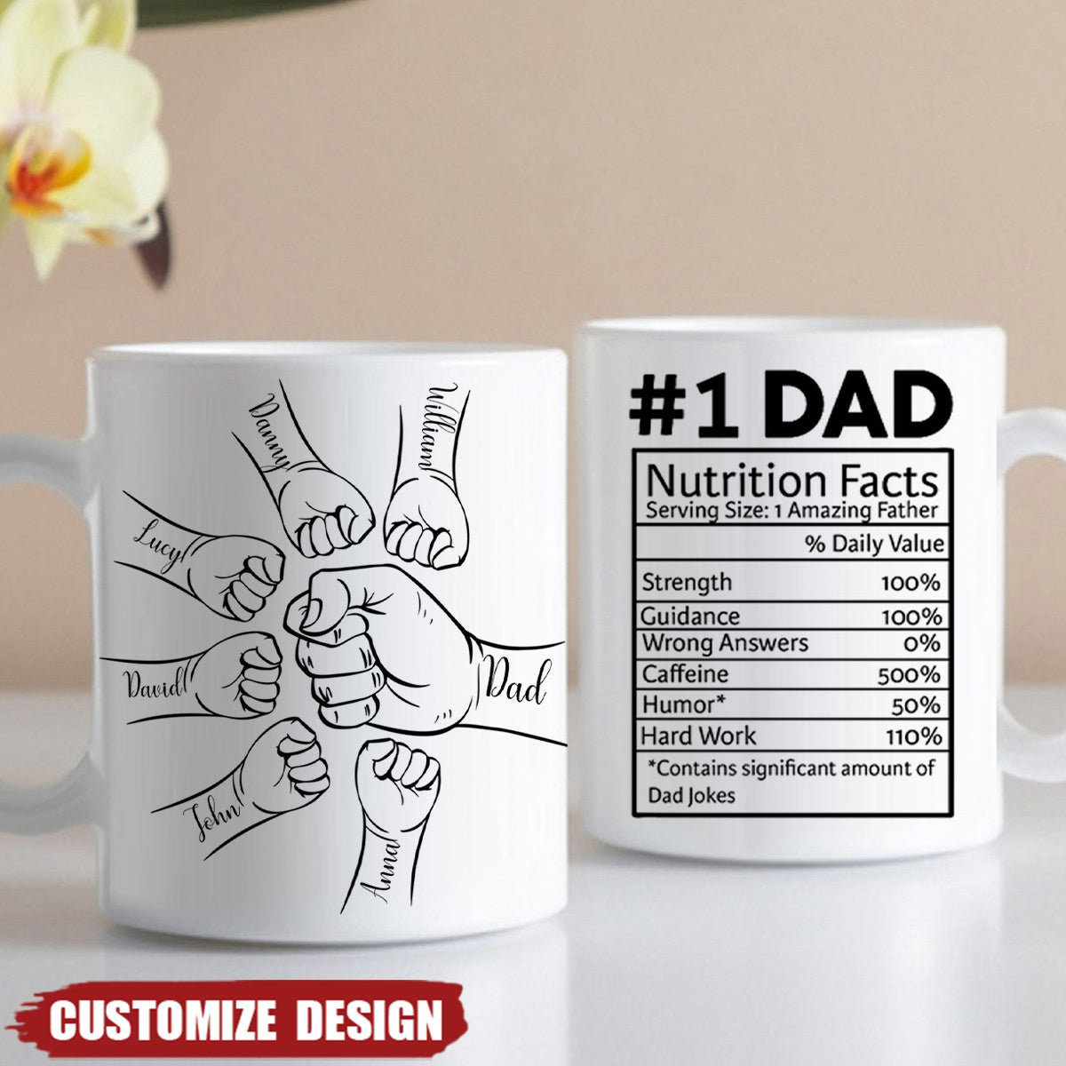 Dad #1 Nutrition Facts Hand Bump Personalized Mug