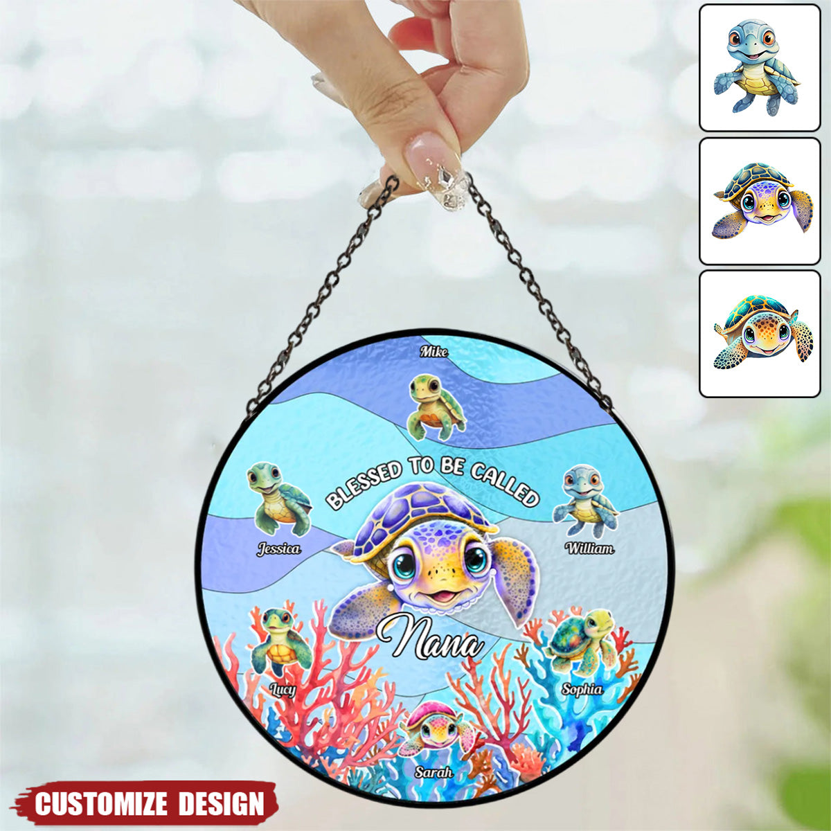 Turtley Grandma - Personalized Stained Acrylic Window Hanging Suncatcher