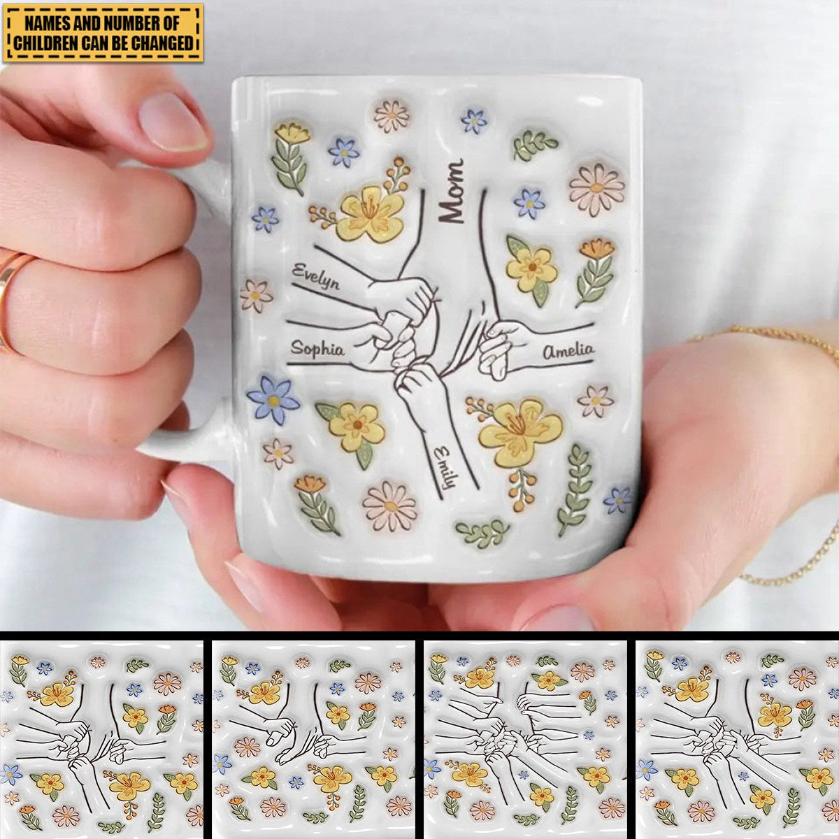 You Hold Our Hands, Also Our Hearts - Family Personalized Custom 3D Inflated Effect Printed Mug - Gift For Mom, Grandma