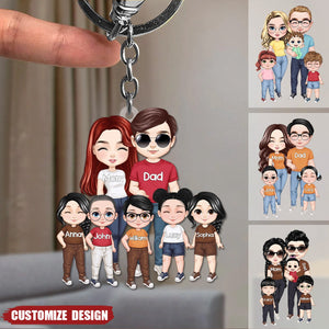 Doll Couple With Kids Personalized Acrylic Keychain - Gift For Family