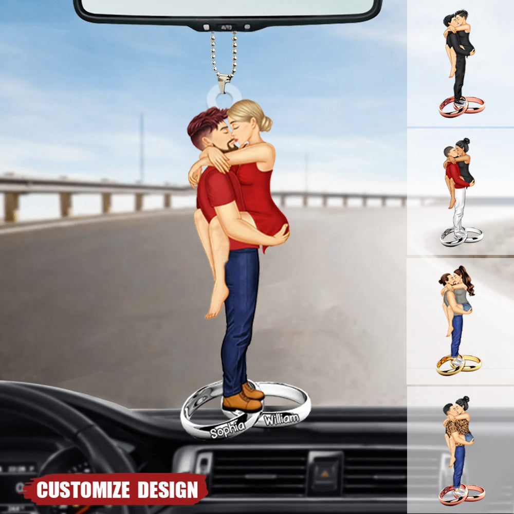 New Release - Personalized Couple Kissing Hugging Ring Car Ornament- Gift For Couple