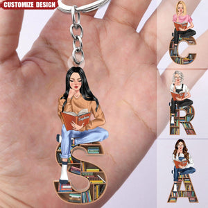Girl Reading - Personalized Keychain - Gift For Reading Lover