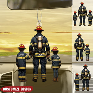 Firefighter Dad/Grandpa And Kids - Personalized Acrylic Car Ornament