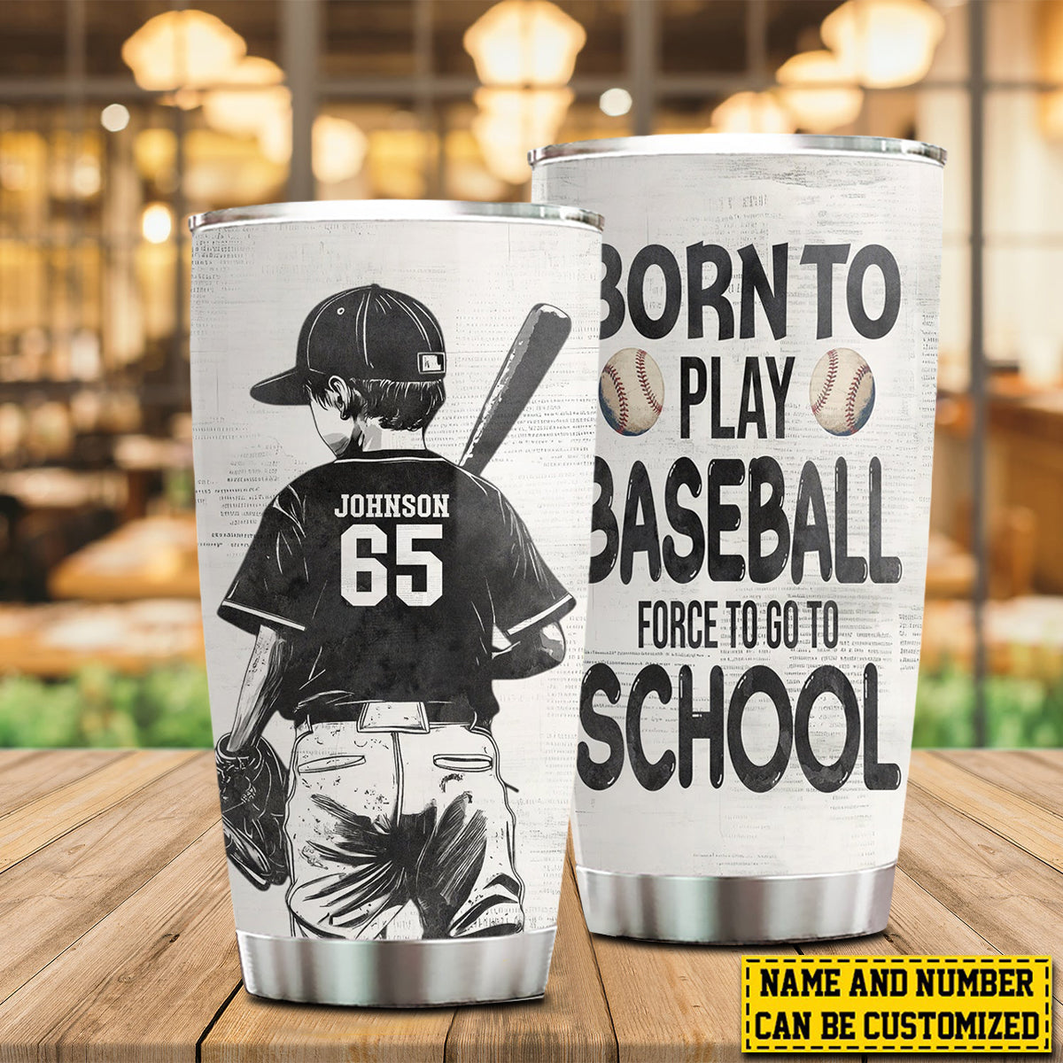 Personalized School Baseball Kid Tumbler, Born To Play Baseball Stainless Steel Tumbler Gift For Baseball Lovers