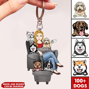 Dog Mom With Dogs Sitting On The Couch Personalized Acrylic Keychain