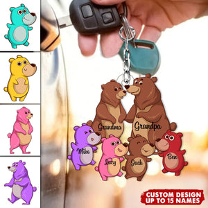 Personalized Grandparents/Parents Bear WIth Little Kids Acrylic Keychain