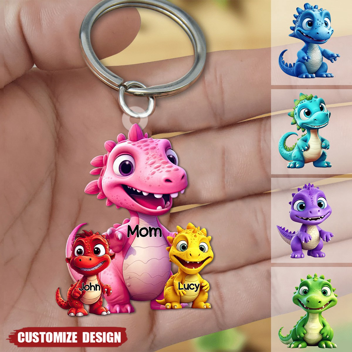 Personalized Dinorsaur Mom/Grandma And Kids Acrylic Keychain
