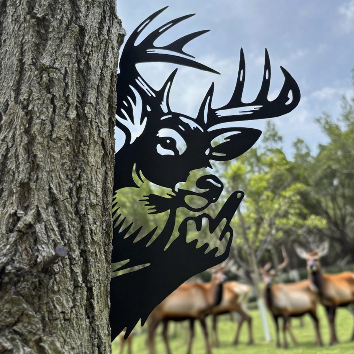 Peeping Deer Middle Finger Metal Sign - Versatile Mountable Wall Art