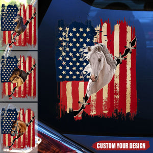 Personalized America horse flag printed decal -  gift for horse lovers