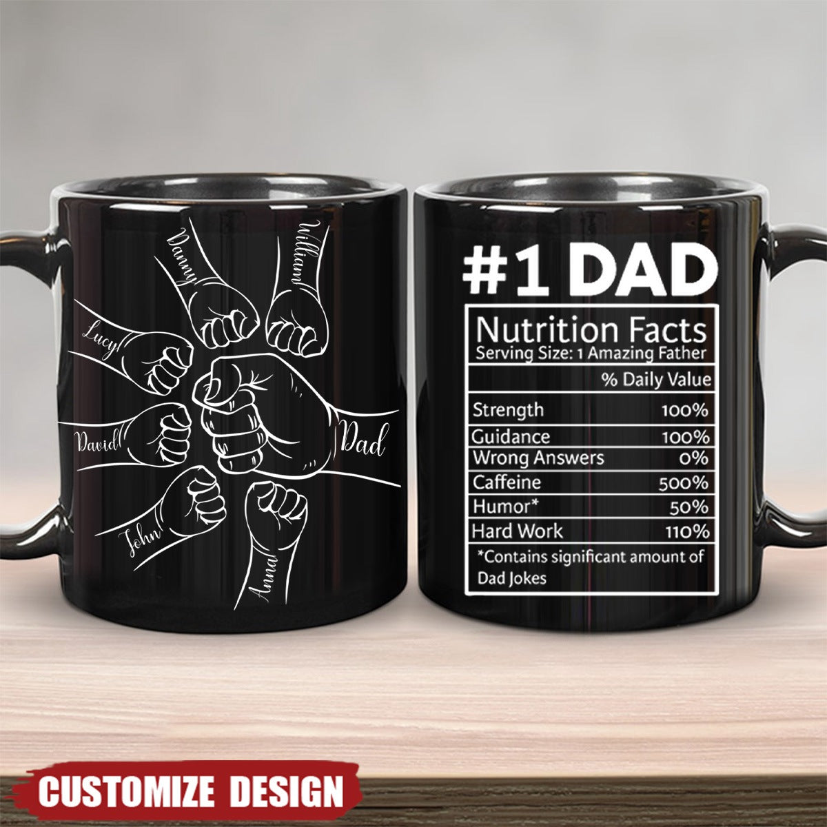 Dad #1 Nutrition Facts Hand Bump Personalized Mug
