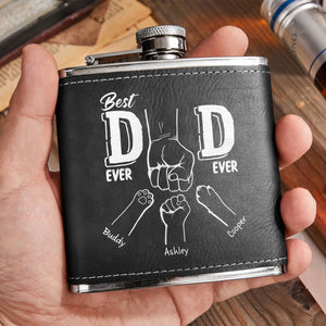 Best Dad Ever - Line Version - Personalized Leather Flask
