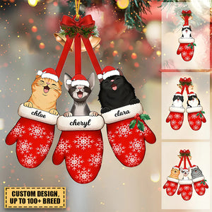 Pets In Gloves Personalized Acrylic Christmas Ornament