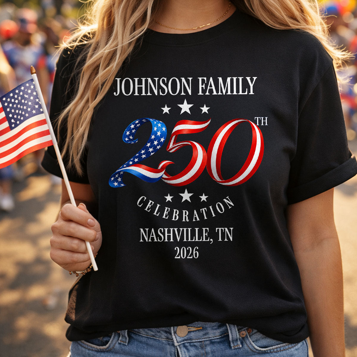 Family American 250th Anniversary 4th of July - Personalized Shirt - Family Matching Patriotic Crew Shirt