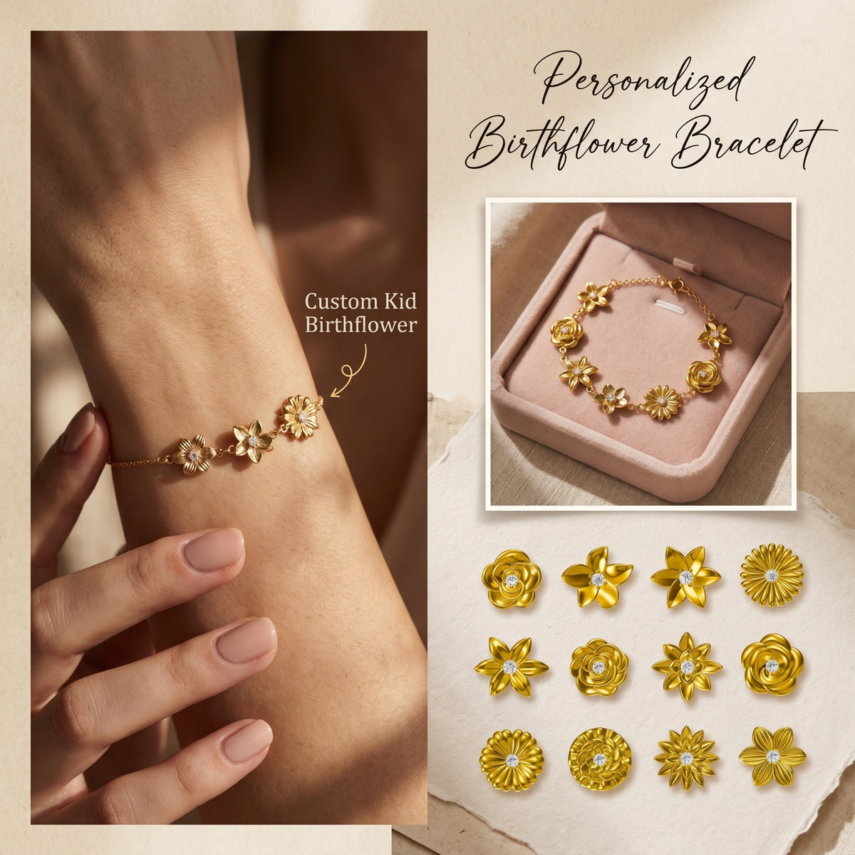 Personalized Birthflower Bracelet-Mother's Gift for Her
