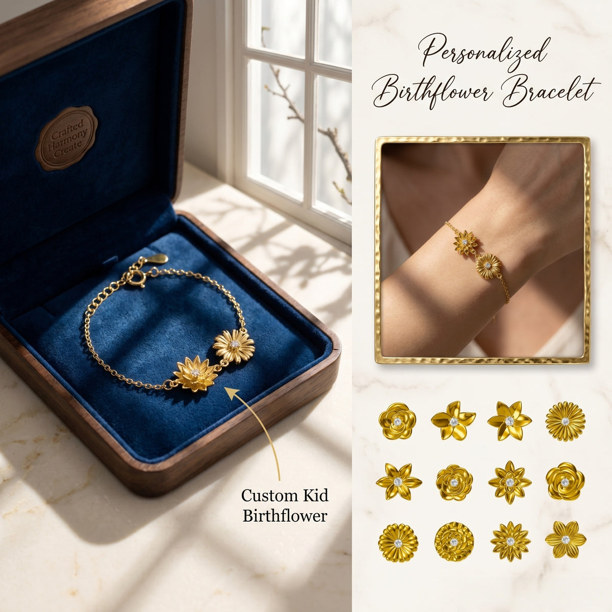 Personalized Birthflower Bracelet-Mother's Gift for Her