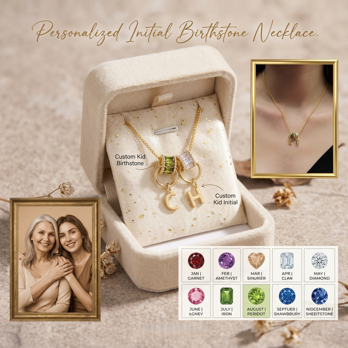 Personalized  Initial Birthstone Necklace-Mothers Day Gift