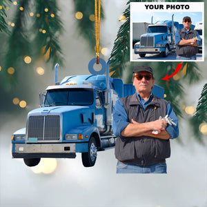 Personalized Trucker Upload Photo Christmas Ornament