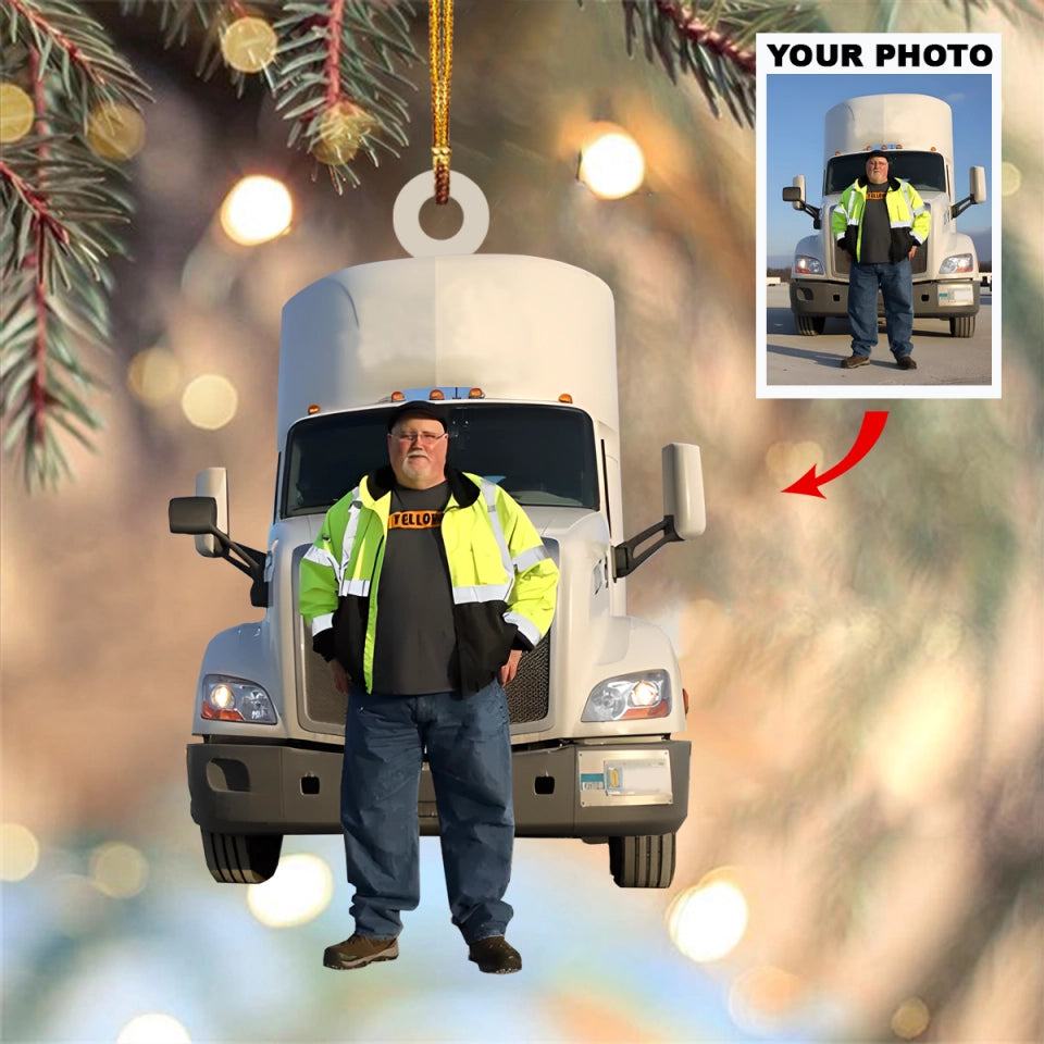 Personalized Trucker Upload Photo Christmas Ornament