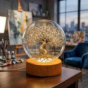 Tree of Love Personalized Couples Crystal LED Ball Light - Wedding Anniversary Gift, Couple Gift
