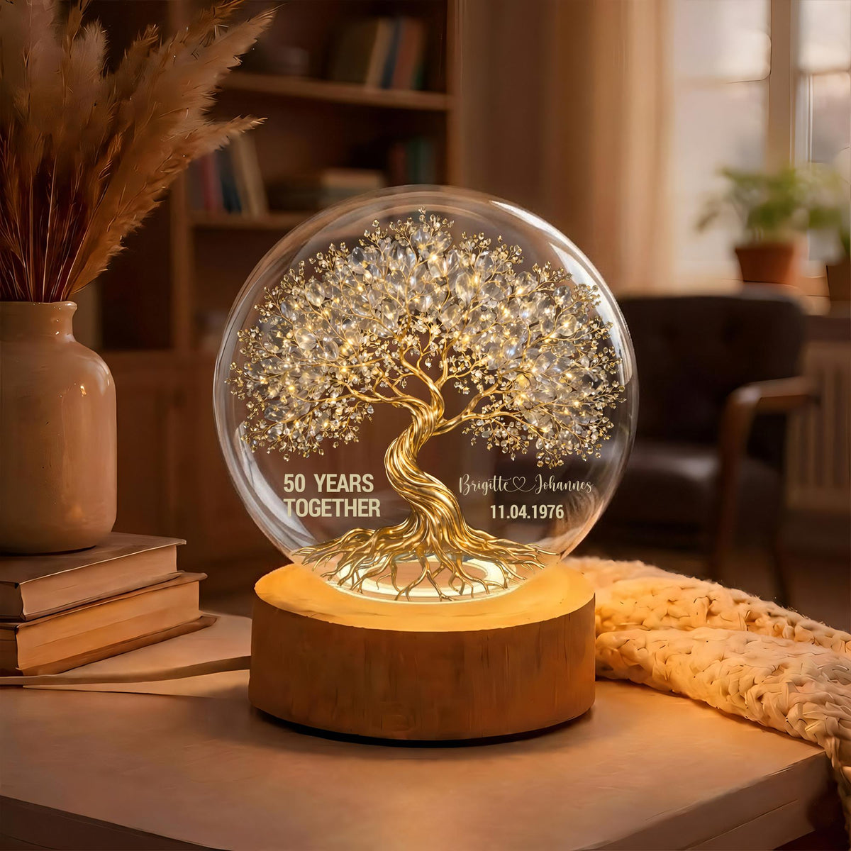 Tree of Love Personalized Couples Crystal LED Ball Light - Wedding Anniversary Gift, Couple Gift