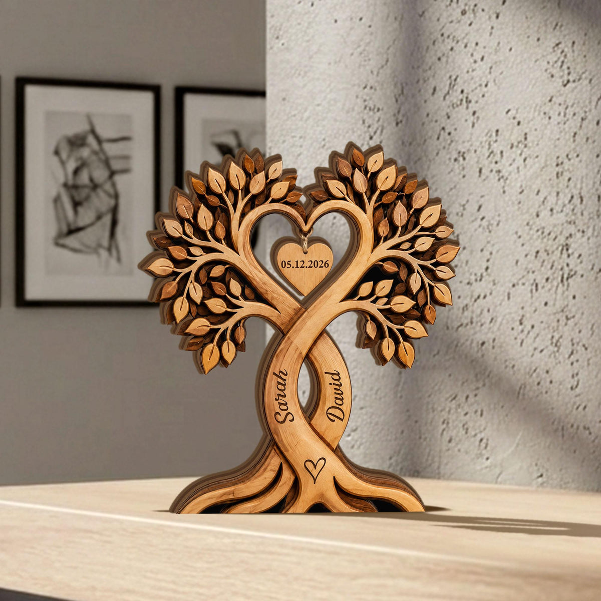 Personalized Couple Heart Tree Wooden Plaque