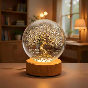 Tree of Love Personalized Couples Crystal LED Ball Light - Wedding Anniversary Gift, Couple Gift