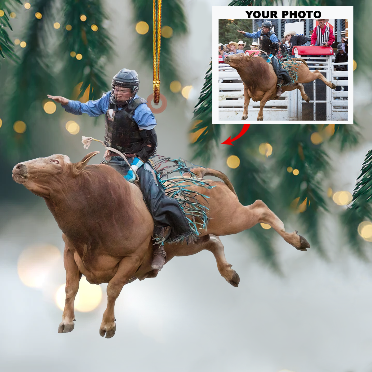 Personalized Cowboy Upload Photo Christmas Ornament