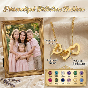 Personalized Heart Circle Birthstone Necklace with Name-Mothers Day Gift