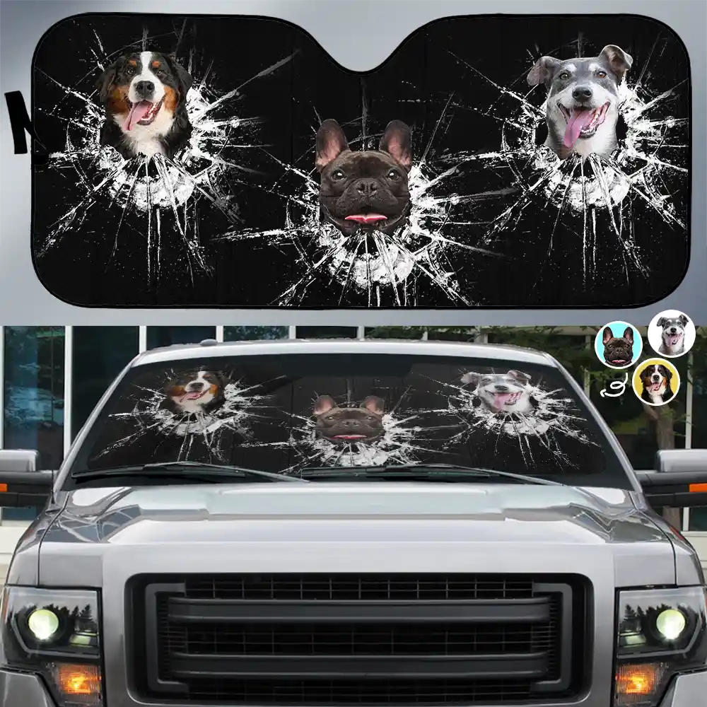 Custom Photo Cats Dogs Broken Glasses - Personalized Auto Sunshade