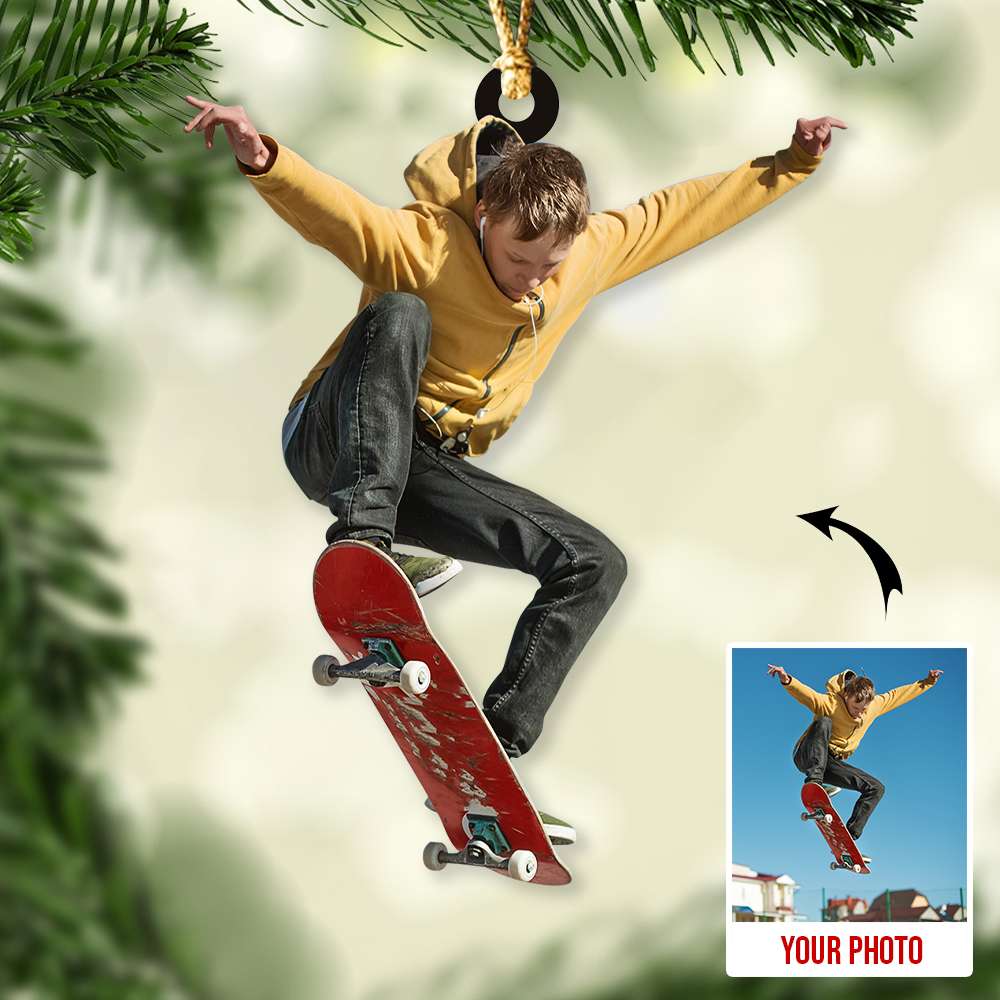 Personalized Skateboarding Upload Photo Christmas Ornament