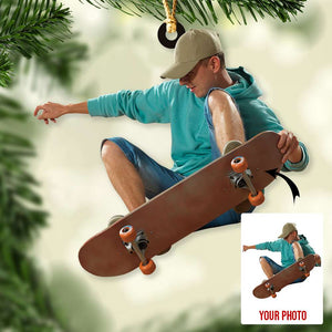 Personalized Skateboarding Upload Photo Christmas Ornament