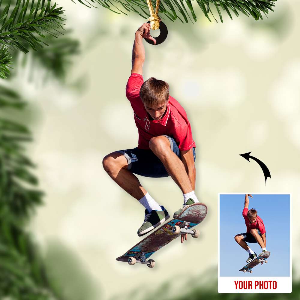 Personalized Skateboarding Upload Photo Christmas Ornament