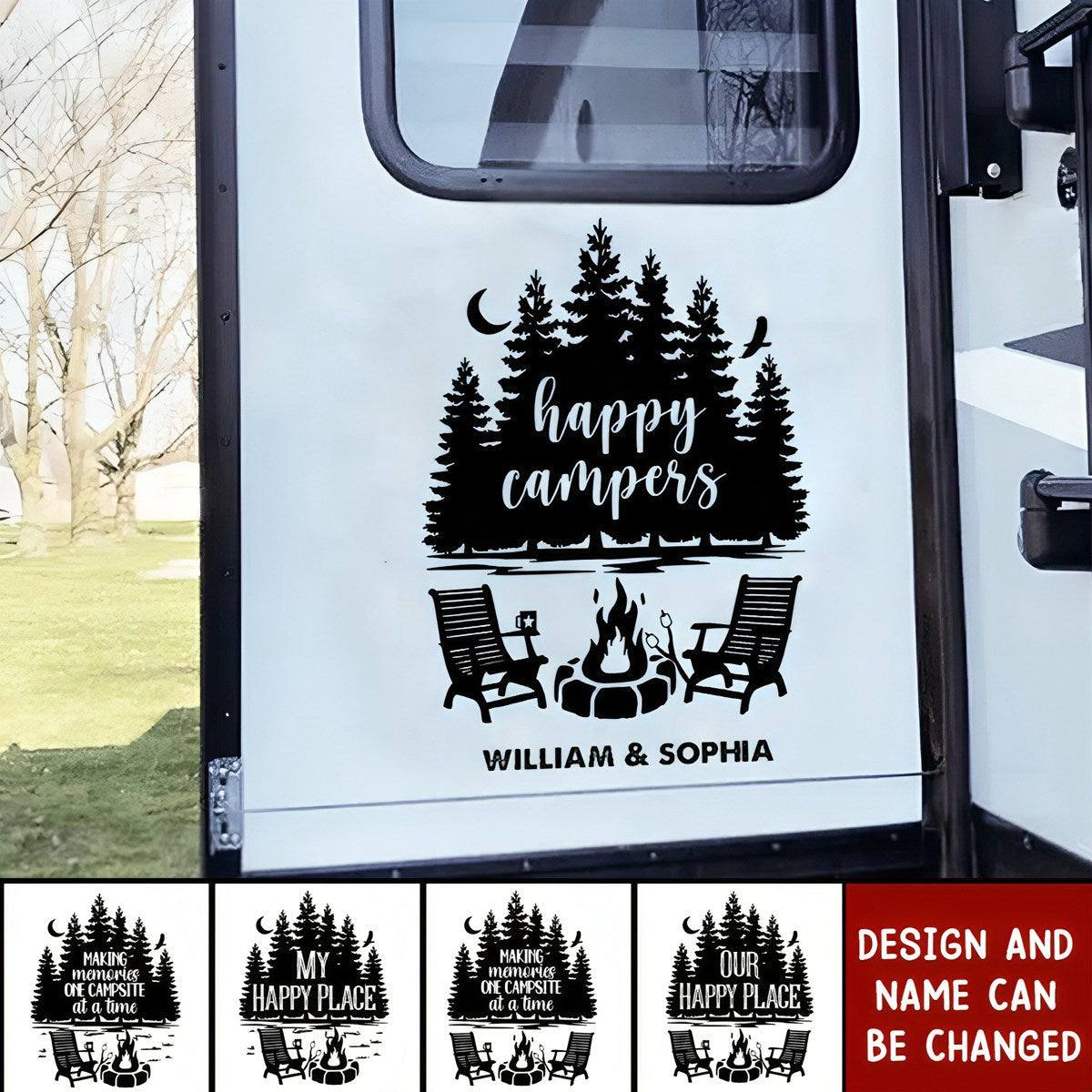 Our Happy Place - Camping Personalized Custom RV Decal - Gift For Camping Lovers