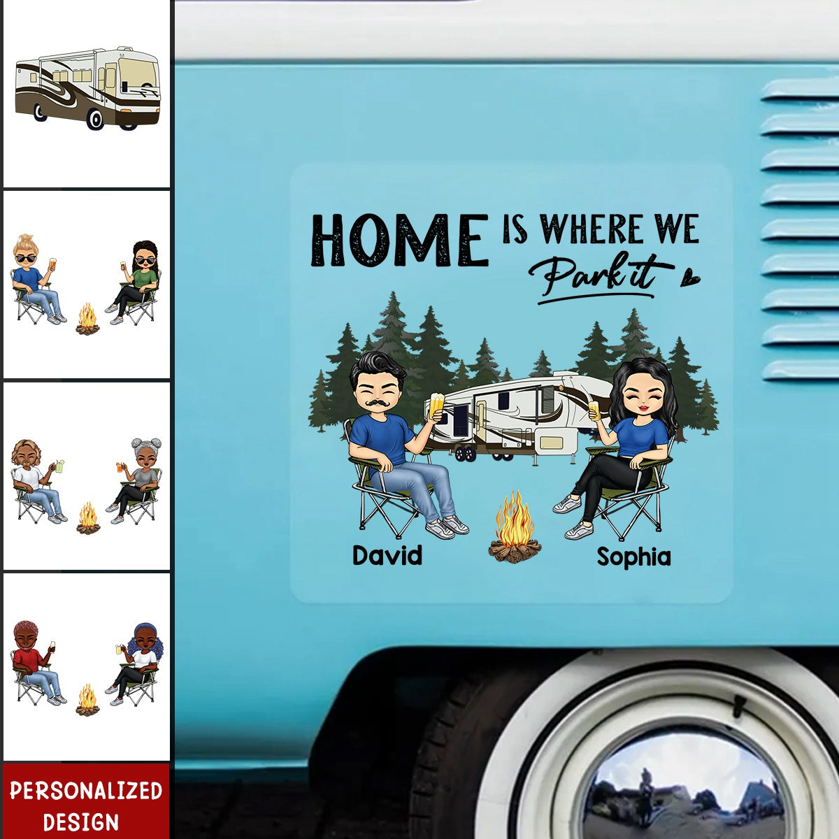Camping Partners For Life Doll Couple Sitting-Personalized RV Decal-Gift For Camping Lovers