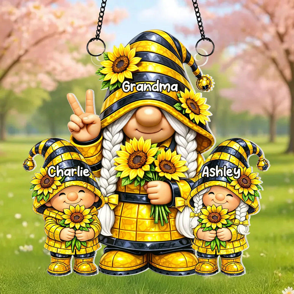 Grandma Grandkids Charm Sunflower - Personalized Suncatcher - Gift For Grandma