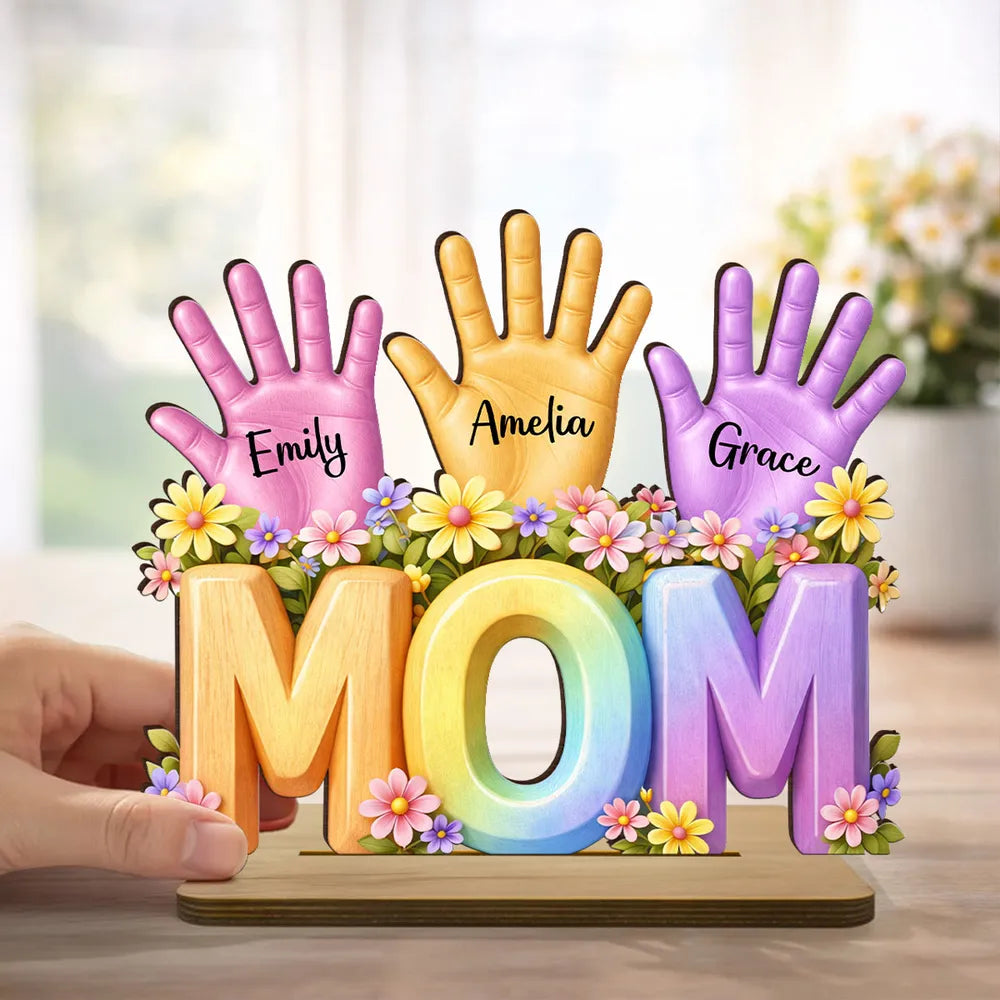 Personalized Hand Print 2-Layered Wooden Plaque -Gift For Mom Wife
