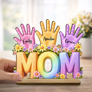 Personalized Hand Print 2-Layered Wooden Plaque -Gift For Mom Wife