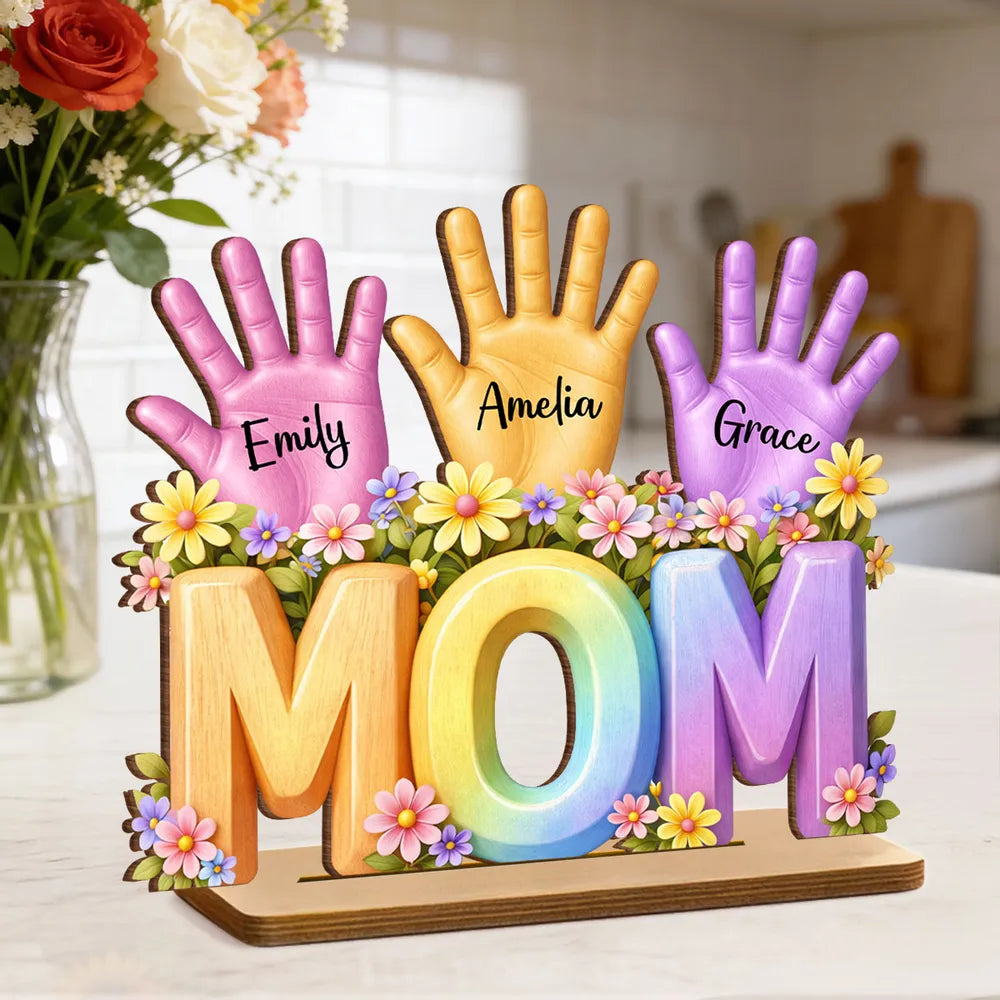 Personalized Hand Print 2-Layered Wooden Plaque -Gift For Mom Wife