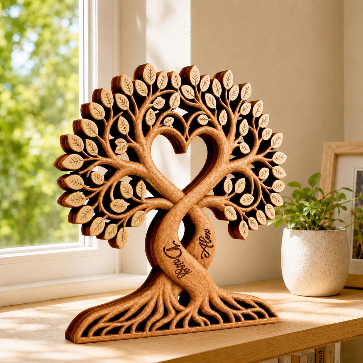 Personalized Heart Tree Wooden Plaque  - Gift For Anniversary Lovers