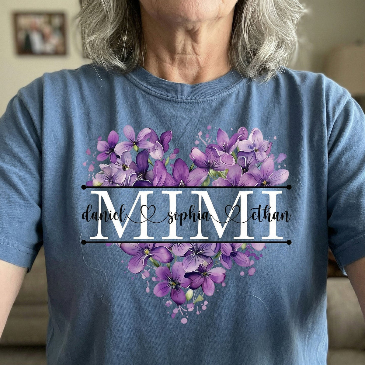 Floral Heart Custom Birth Flower Mimi Shirt Mother's Day Gift For Her - Personalized Shirt