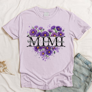 Floral Heart Custom Birth Flower Mimi Shirt Mother's Day Gift For Her - Personalized Shirt