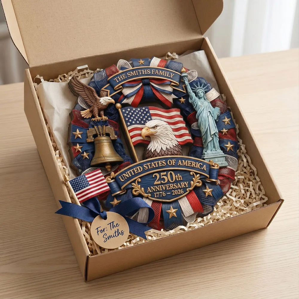 USA 250th Anniversary Wooden Plaque - Eagle Liberty Bell Decor