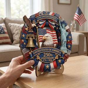 USA 250th Anniversary Wooden Plaque - Eagle Liberty Bell Decor