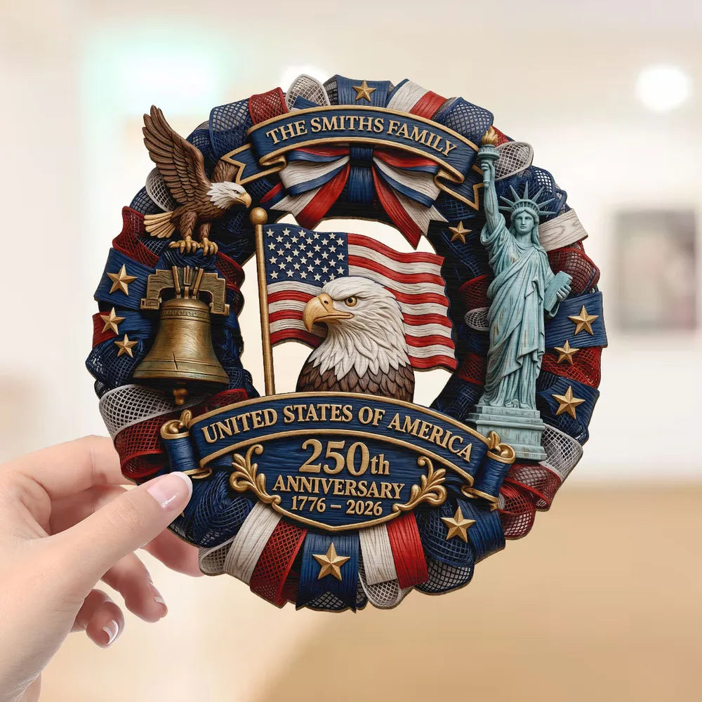 USA 250th Anniversary Wooden Plaque - Eagle Liberty Bell Decor