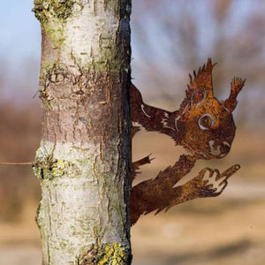 Peeping middle finger squirrel metal sign, squirrel garden metal, outdoor metal art